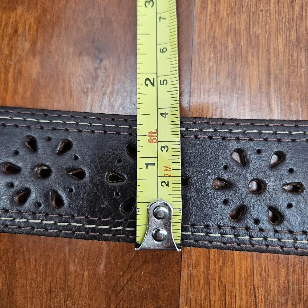 vintage Y2K brown CUT-OUT Floral belt 38 italian bonded leather 38